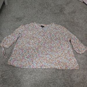 Jones New York Floral Blouse With Tie Sleeves